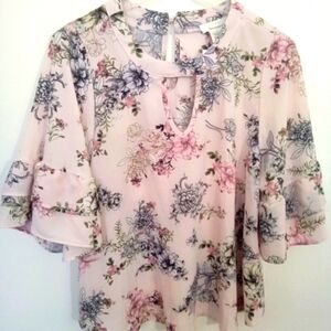 Urban Romantics Ruffled 3/4 Sleeve Blouse with PeekaBoo Opening at Front